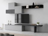 Parete salotto multifunzione 262cm ardesia e grigia scuro - Larix