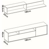 Parete soggiorno multifunzione 180cm bianca e rovere - Jelawat