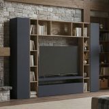 Parete soggiorno multifunzione 270cm antracite e rovere - Austis
