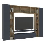 Parete soggiorno multifunzione 270cm antracite e rovere - Austis