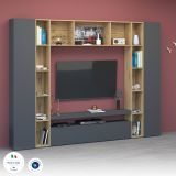 Parete soggiorno multifunzione 270cm antracite e rovere - Austis