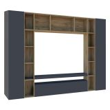 Parete soggiorno multifunzione 270cm antracite e rovere - Austis