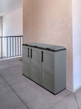 Pattumiera Aalst, Cestino portarifiuti, Bidone per raccolta differenziata a 3 ante, 100% Made in Italy, 102x37h84 cm, Grigio e Nero, Finitura quadri