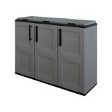 Pattumiera Aalst, Cestino portarifiuti, Bidone per raccolta differenziata a 3 ante, 100% Made in Italy, 102x37h84 cm, Grigio e Nero, Finitura quadri