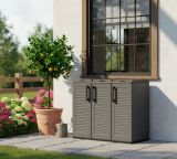 Pattumiera Aalst, Cestino portarifiuti, Bidone per raccolta differenziata a 3 ante, 100% Made in Italy, 102x37h84 cm, Grigio e Nero, Finitura righe