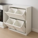 Pattumiera Aller, Bidone per spazzatura, Cestino portarifiuti, Mobile in metallo con secchi per raccolta differenziata, 60x25h92 cm, Bianco