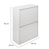 Pattumiera Aller, Bidone per spazzatura, Cestino portarifiuti, Mobile in metallo con secchi per raccolta differenziata, 60x25h92 cm, Bianco