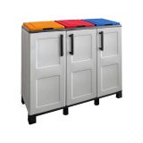 Pattumiera Grigio Chiaro Multicolore Capacità 330 (110 per Sacco) 3 Cestini 102x37x90h cm, Colore Struttura Multicolore Made in Italy - Anthea