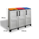 Pattumiera Grigio Chiaro Multicolore Capacità 330 (110 per Sacco) 3 Cestini 102x37x90h cm, Colore Struttura Multicolore Made in Italy - Anthea
