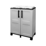 Pattumiera Grigio Chiaro Nero Capacità 210 (70 per Sacco) 3 Cestini 68x37x90h cm, Colore Struttura Nero Made in Italy - Anthea
