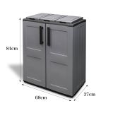 Pattumiera Grigio Nero Capacità 210 (70 per Sacco) 3 Cestini 68x37x84h cm, Ante a Quadri, Nero Made in Italy - Artan