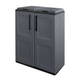 Pattumiera Grigio Nero Capacità 220 (110 per Sacco) Ante a Quadri 68x37x84h cm, 2 Cestini Made in Italy - Alfred