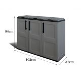 Pattumiera Grigio Nero Capacità 330 (110 per Sacco) Anta a Quadri 102x37x84h cm, 3 Cestini Made in Italy - Arko