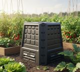 Pattumiera Herne, Compostiera da giardino, Contenitore per compostaggio domestico, 100% Made in Italy, 80x80h82 cm, Antracite