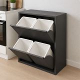 Pattumiera Nero Capacità 72 (18 per Secchio) Fissaggio a Muro Opzionale 60x25x93h cm, 4 Cestini - Anukhatun