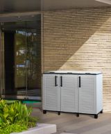 Pattumiera Virton, Cestino portarifiuti per spazzatura, Bidone raccolta differenziata, 100% Made in Italy, 102x37h90 cm, Grigio chiaro e Nero
