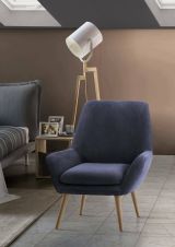 Poltrona Annarita, Poltrona di design da salotto, 100% Made in Italy, Poltroncina relax in tessuto imbottito, Cm 80x70h95, Blu