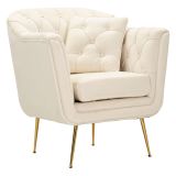 Poltrona Bianco Crema oro con Cuscino Braccioli 88x83x91h cm, Sfumatura Colore Struttura Crema - Turtuk
