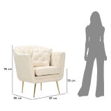 Poltrona Bianco Crema oro con Cuscino Braccioli 88x83x91h cm, Sfumatura Colore Struttura Crema - Turtuk