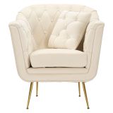 Poltrona Bianco Crema oro con Cuscino Braccioli 88x83x91h cm, Sfumatura Colore Struttura Crema - Turtuk
