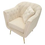 Poltrona Bianco Crema oro con Cuscino Braccioli 88x83x91h cm, Sfumatura Colore Struttura Crema - Turtuk