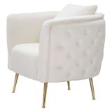 Poltrona Bianco Crema oro Rivestimento in Velluto Braccioli 76x74x71h cm, Materiale Struttura in Metallo - Killar