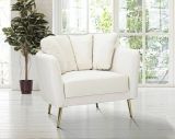 Poltrona Biassono, Seduta imbottita, Divano singolo da salotto, Sedia con braccioli, 88x77 h74 cm, Crema e Oro