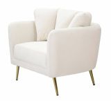 Poltrona Biassono, Seduta imbottita, Divano singolo da salotto, Sedia con braccioli, 88x77 h74 cm, Crema e Oro