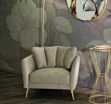 Poltrona Biassono, Seduta imbottita, Divano singolo da salotto, Sedia con braccioli, 88x77 h74 cm, Grigio e Oro