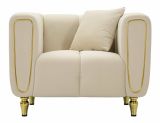 Poltrona Branco, Seduta imbottita, Divano singolo da salotto, Sedia con braccioli, 81x97 h71 cm, Crema e Oro