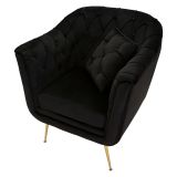 Poltrona Nero oro con Cuscino Braccioli 88x83x91h cm, Colore Struttura oro - Turtuk