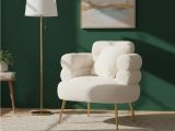 Poltrona shabby in tessuto con braccioli bianca e oro - Castagna
