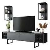 Porta TV antracite e nero 180x30x48h cm modulabile - Axa