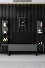Porta TV antracite e nero 180x30x48h cm modulabile - Axa