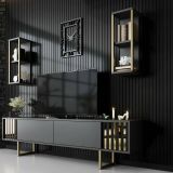 Porta TV antracite e oro 180x30x48h cm modulabile - Artinay