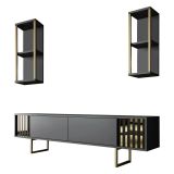 Porta TV antracite e oro 180x30x48h cm modulabile - Artinay