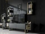 Porta TV antracite e oro 180x30x48h cm modulabile - Artinay