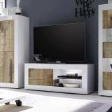 Porta TV bianco e acacia 140x43x56h cm in legno - Hector