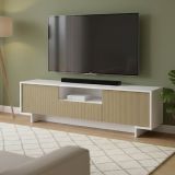 Porta TV bianco e beige 170x42x48h cm 2 ante e 1 cassetto - Atina