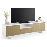 Porta TV bianco e beige 170x42x48h cm 2 ante e 1 cassetto - Atina