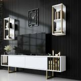 Porta TV bianco e oro 180x30x48h cm modulabile - Artinay