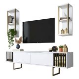 Porta TV bianco e oro 180x30x48h cm modulabile - Artinay