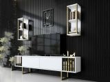Porta TV bianco e oro 180x30x48h cm modulabile - Artinay