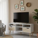 Porta TV bianco e quercia 117x39x57h cm in legno - Aliani