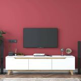 Porta TV bianco e rovere 180x35x48h cm 3 ante - Apatite