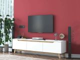 Porta TV bianco e rovere 180x35x48h cm 3 ante - Apatite