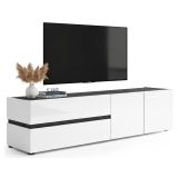 Porta TV bianco lucido e antracite 180x47x42h cm 2 ante e 2 cassetti - Basico