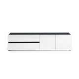 Porta TV bianco lucido e antracite 180x47x42h cm 2 ante e 2 cassetti - Basico