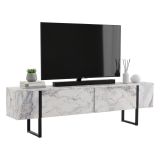 Porta TV marmo e nero 180x29x50h cm 2 ante - Lilith