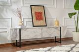 Porta TV marmo e nero 180x29x50h cm 2 ante - Lilith